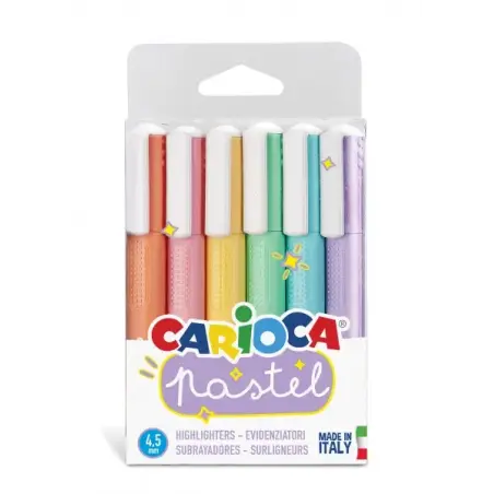 Carioca Pack de 6 Subrayadores Pastel - Tinta a Base de Agua - Punta Biselada - Tinta Lavable - Color Varios | Ahorro Imprimiend