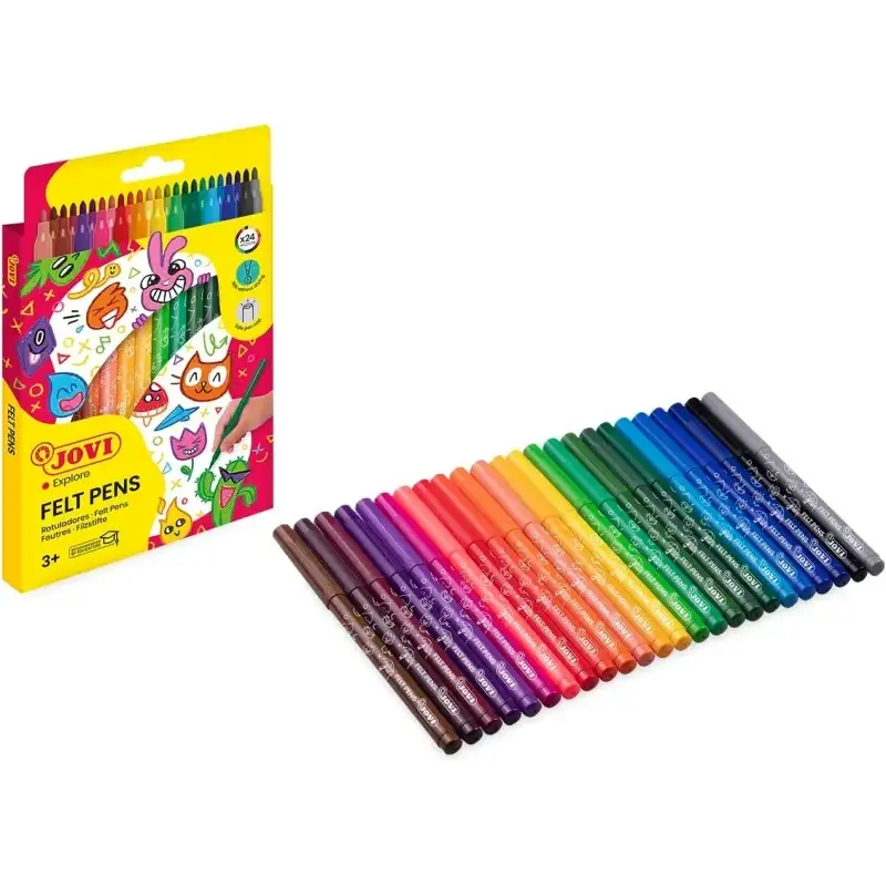 Jovi Felt Pens Pack de 24 Rotuladores - Punta de 3mm - Amplia Variedad de Tonos - Tinta de Gran Fijacion - Capuchon de Ventilado