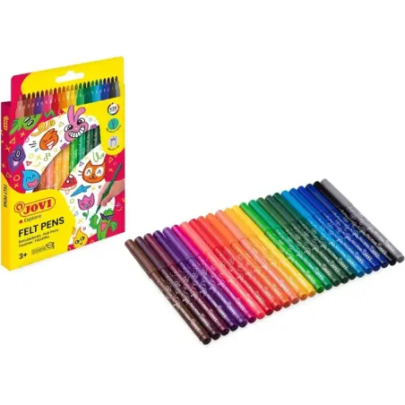 Jovi Felt Pens Pack de 24 Rotuladores - Punta de 3mm - Amplia Variedad de Tonos - Tinta de Gran Fijacion - Capuchon de Ventilado