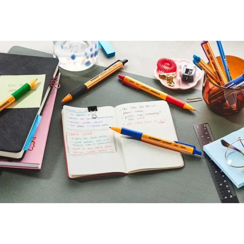 Stabilo Pointball Expositor con 38 Boligrafos Retractiles - Punta de 1mm - Tinta con Base de Aceite - Recargable - 87% Plastico