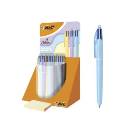 Bic 4 Colours Pastel Expositor con 30 Boligrafos de Bola Retractil - Punta Media de 1.0mm - Tinta con Base de Aceite - Cuerpo en