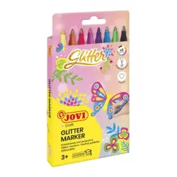 Jovi Glitter Marker Caja con 8 Rotuladores Efecto Purpurina - Tinta Base Agua - Grip Triangular Ergonomico - Punta Resistente -