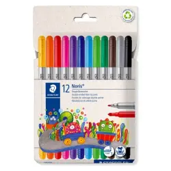 Staedtler Noris 320 Pack de 12 Rotuladores - Doble Punta de Fibra - Trazos 1 y 3mm - Tapa Ventilada - Colores surtidos | Ahorro