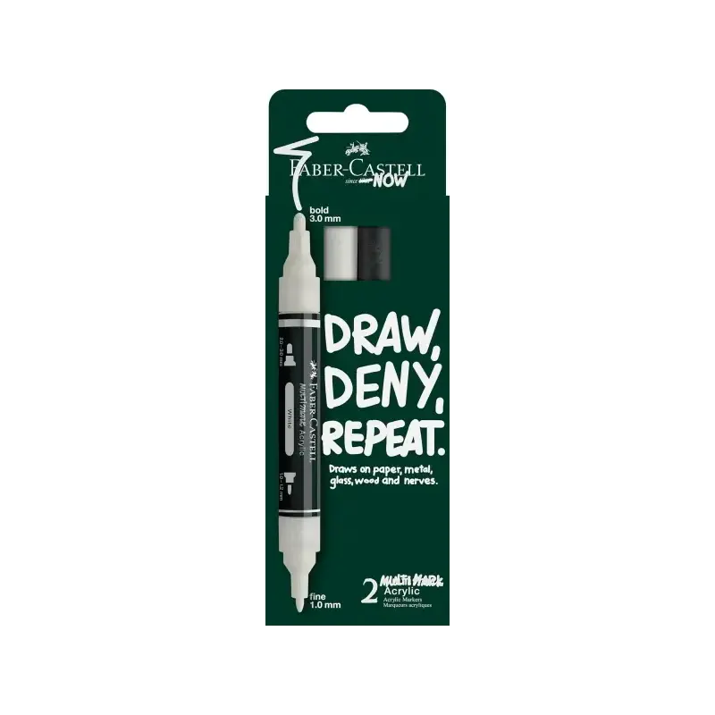 Faber-Castell Multimark Acrylic Pack con 2 Rotuladores Acrilicos Doble Punta - Puntas Redondas de 1mm y 3mm - Tinta Acrilica a B
