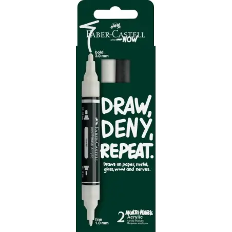 Faber-Castell Multimark Acrylic Pack con 2 Rotuladores Acrilicos Doble Punta - Puntas Redondas de 1mm y 3mm - Tinta Acrilica a B