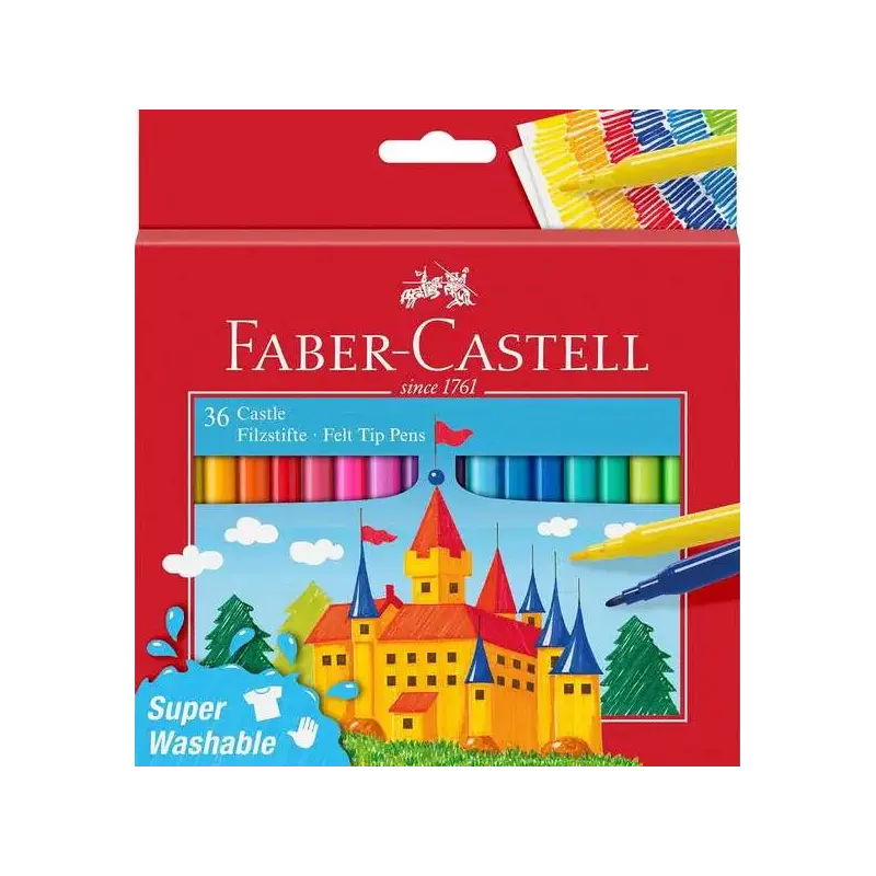 Faber-Castell Castle Pack de 36 Rotuladores - Tinta con Base de Agua Lavable - Colores Surtidos | Ahorro Imprimiendo