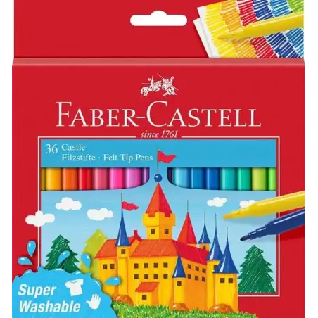 Faber-Castell Castle Pack de 36 Rotuladores - Tinta con Base de Agua Lavable - Colores Surtidos | Ahorro Imprimiendo