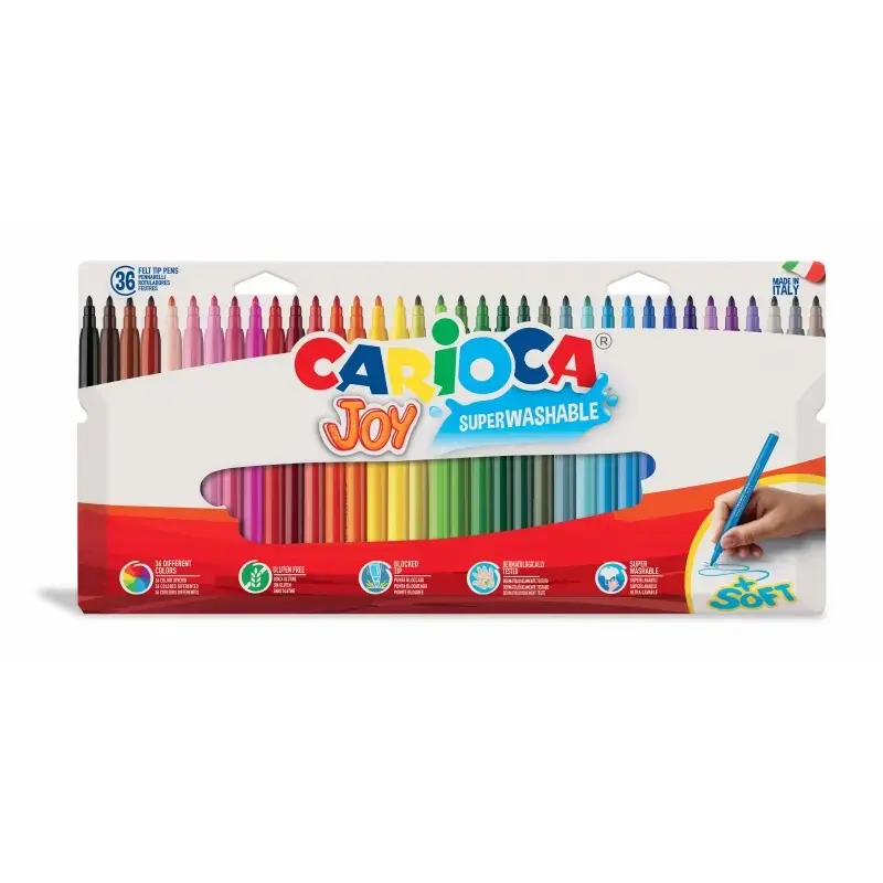 Carioca Joy Superlavable Pack de 36 Rotuladores - Punta Fina 2.8mm - Punta Bloqueada - Tapa Ventilada - Colores Surtidos | Ahorr