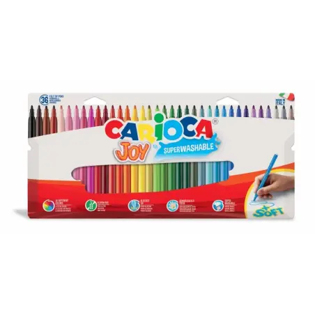 Carioca Joy Superlavable Pack de 36 Rotuladores - Punta Fina 2.8mm - Punta Bloqueada - Tapa Ventilada - Colores Surtidos | Ahorr