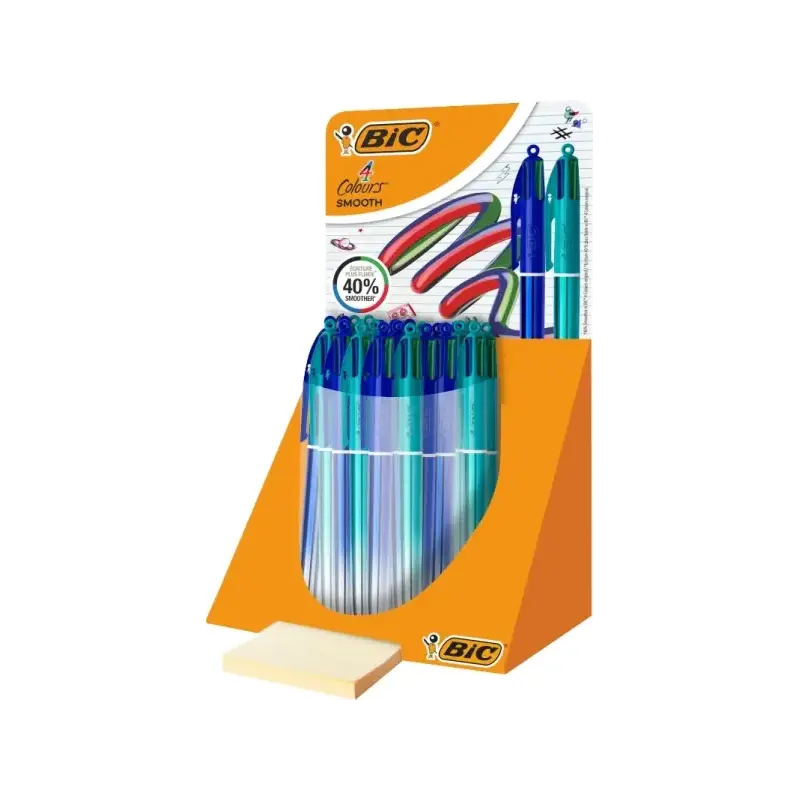 Bic 4 Colours Smooth Gradient Expositor de 30 Boligrafos de Bola Retractil - Punta Media de 1.0mm - Escritura un 40% mas Suave -