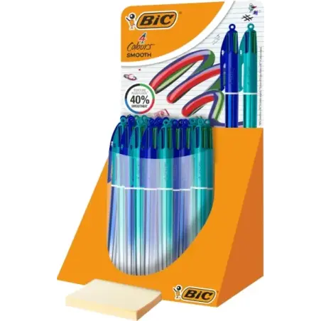 Bic 4 Colours Smooth Gradient Expositor de 30 Boligrafos de Bola Retractil - Punta Media de 1.0mm - Escritura un 40% mas Suave -