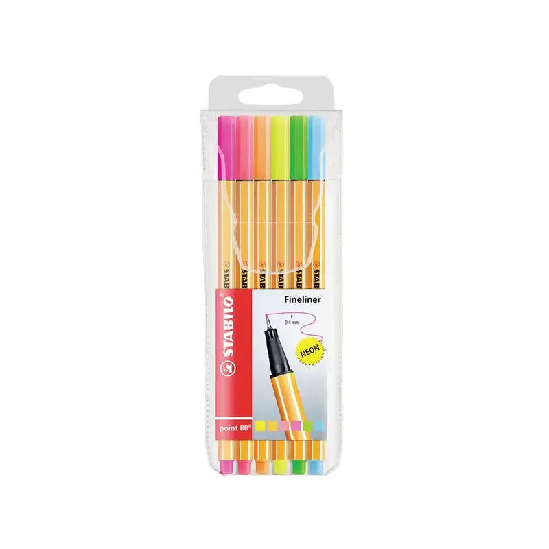 Stabilo Point 88 Pack de 6 Rotuladores de Punta Fina de Fibra - Trazo de 0.4 mm - Tinta con Base de Agua - Colores Surtidos Neon