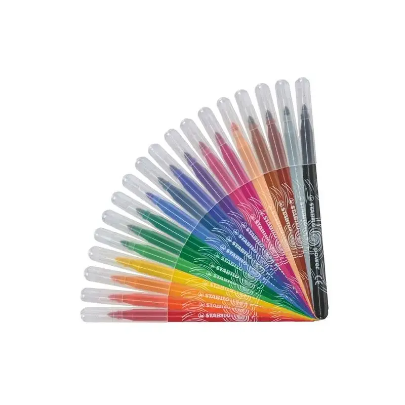 Stabilo Power Pack de 18 Rotuladores de Colores - Punta Media de 2mm - Tinta Lavable - Capuchon Ventilado - Colores Surtidos | A