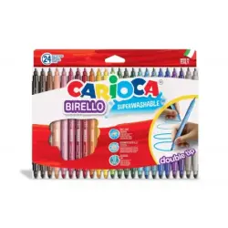 Carioca Birello Pack de 24 Rotuladores - Doble Punta Fina y Media - Tinta Superlavable No Toxica - Lavable de la Piel y Tejidos