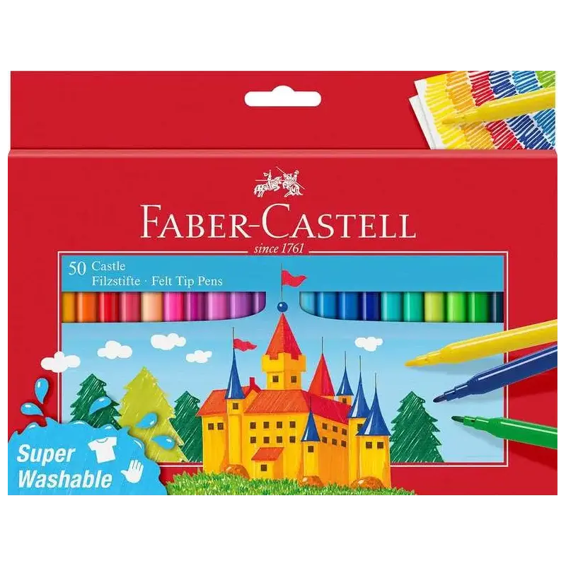 Faber-Castell Castle Pack de 50 Rotuladores - Tinta con Base de Agua Lavable - Colores Surtidos | Ahorro Imprimiendo