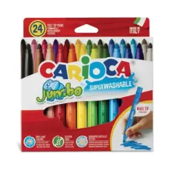 Carioca Jumbo Pack de 24 Rotuladores - Cuerpo Octogonal Maxi - Tinta Superlavable - Punta Maxi 6mm Bloqueada - Tapa Ventilada -