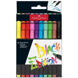 Faber-Castell Black Edition Pack de 10 Rotuladores Punta Pincel - Tinta a Base de Colorantes Alimentarios - Colores Surtidos | A