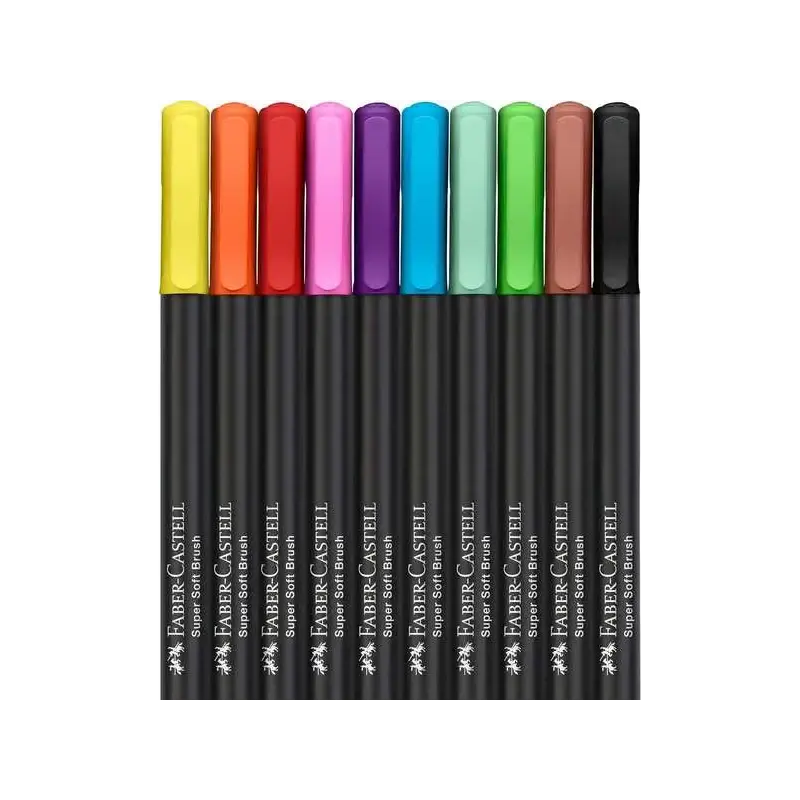 Faber-Castell Black Edition Pack de 10 Rotuladores Punta Pincel - Tinta a Base de Colorantes Alimentarios - Colores Surtidos | A