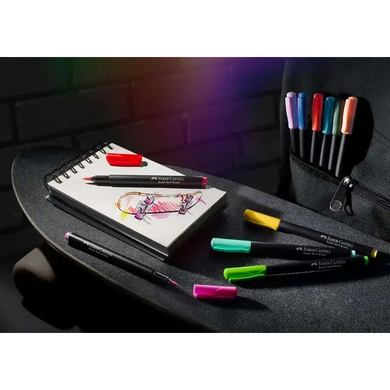 Faber-Castell Black Edition Pack de 10 Rotuladores Punta Pincel - Tinta a Base de Colorantes Alimentarios - Colores Surtidos | A
