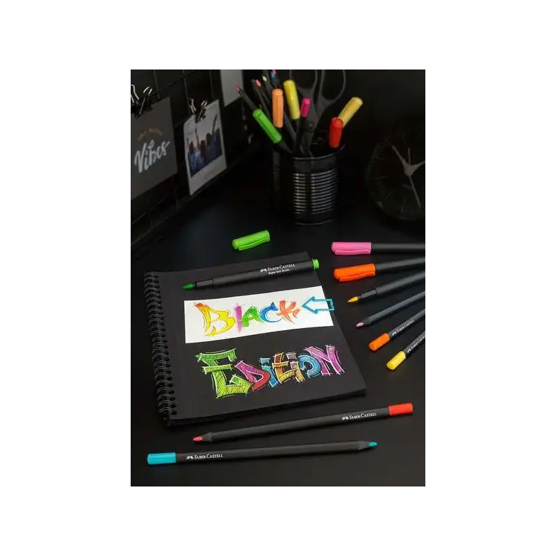 Faber-Castell Black Edition Pack de 10 Rotuladores Punta Pincel - Tinta a Base de Colorantes Alimentarios - Colores Surtidos | A