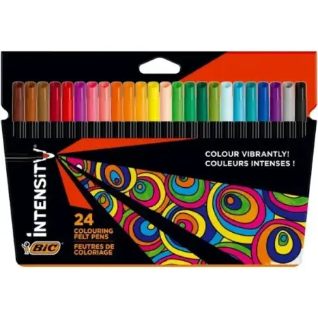 Bic Intensity Pack de 24 Rotuladores - Punta 0.9mm - Tinta con Base de Agua Lavable - Colores Surtidos | Ahorro Imprimiendo