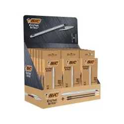 Bic Cristal Re´new Expositor de 21 Boligrafos de Bola con Cuerpo Metalico + 2 Recambios + 50 Bic Cristal Azul de Regalo - 15 Tin