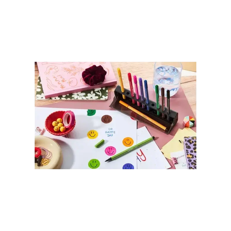 Stabilo Pen 68 Set de Mesa con 10 Rotuladores de Punta de Fibra - Trazo de 1mm aprox. - Tinta con Base de Agua - Colores Surtido