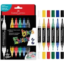 Faber-Castell Shake & Paint Black Edition Pack de 6 Rotuladores Acrilicos Doble Punta - Puntas Redondas de 1mm y 3mm - Tinta Acr