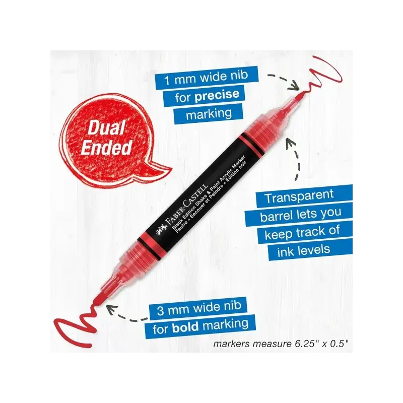 Faber-Castell Shake & Paint Black Edition Pack de 6 Rotuladores Acrilicos Doble Punta - Puntas Redondas de 1mm y 3mm - Tinta Acr