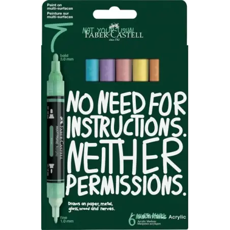 Faber-Castell Multimark Acrylic Pack con 6 Rotuladores Acrilicos Doble Punta - Puntas Redondas de 1mm y 3mm - Tinta Acrilica a B