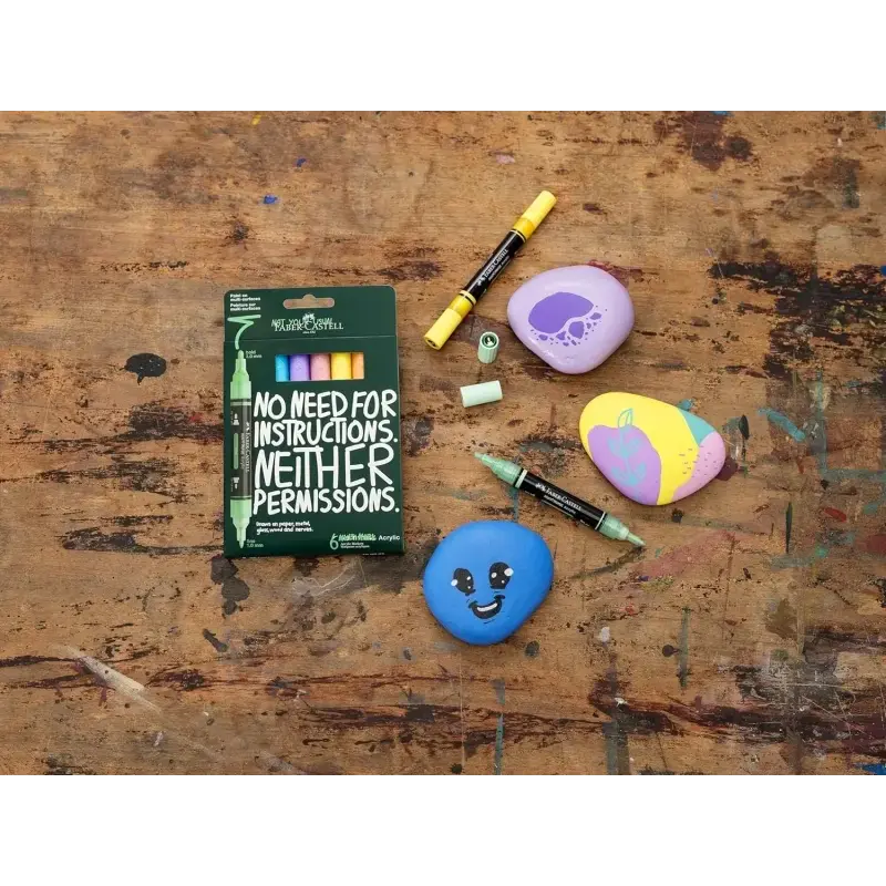 Faber-Castell Multimark Acrylic Pack con 6 Rotuladores Acrilicos Doble Punta - Puntas Redondas de 1mm y 3mm - Tinta Acrilica a B