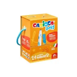 Carioca Baby Caja Rigida con 24 Rotuladores - Punta Redonda y Bloqueada para la Maxima Seguridad - Superlavables - Dermatologica