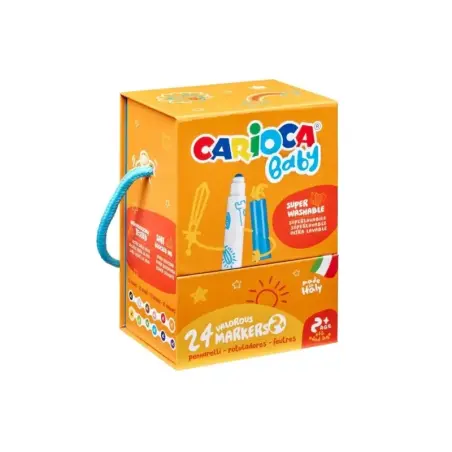 Carioca Baby Caja Rigida con 24 Rotuladores - Punta Redonda y Bloqueada para la Maxima Seguridad - Superlavables - Dermatologica