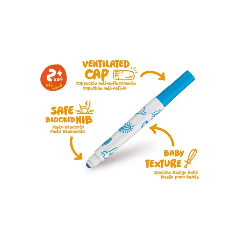 Carioca Baby Caja Rigida con 24 Rotuladores - Punta Redonda y Bloqueada para la Maxima Seguridad - Superlavables - Dermatologica