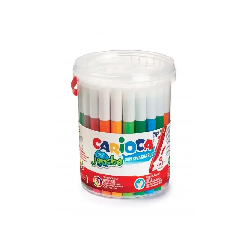 Carioca Jumbo Pack de 50 Rotuladores - Cuerpo Octogonal Maxi - Tinta Superlavable - Punta Maxi 6mm Bloqueada - Tapa Ventilada -