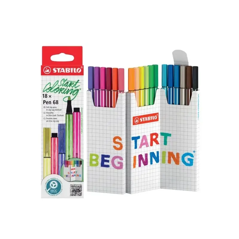 Stabilo Pen 68 Pack de 18 Rotuladores de Punta de Fibra - Trazo de 1mm aprox. - Tinta con Base de Agua - Colores Surtidos | Ahor