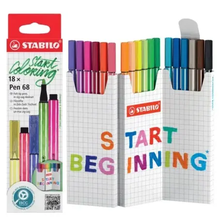 Stabilo Pen 68 Pack de 18 Rotuladores de Punta de Fibra - Trazo de 1mm aprox. - Tinta con Base de Agua - Colores Surtidos | Ahor