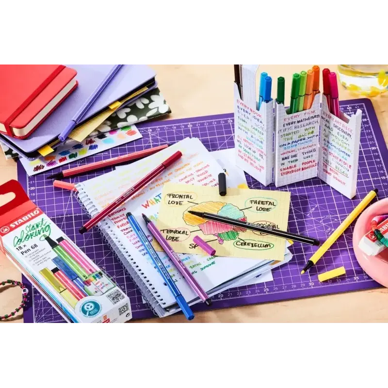 Stabilo Pen 68 Pack de 18 Rotuladores de Punta de Fibra - Trazo de 1mm aprox. - Tinta con Base de Agua - Colores Surtidos | Ahor