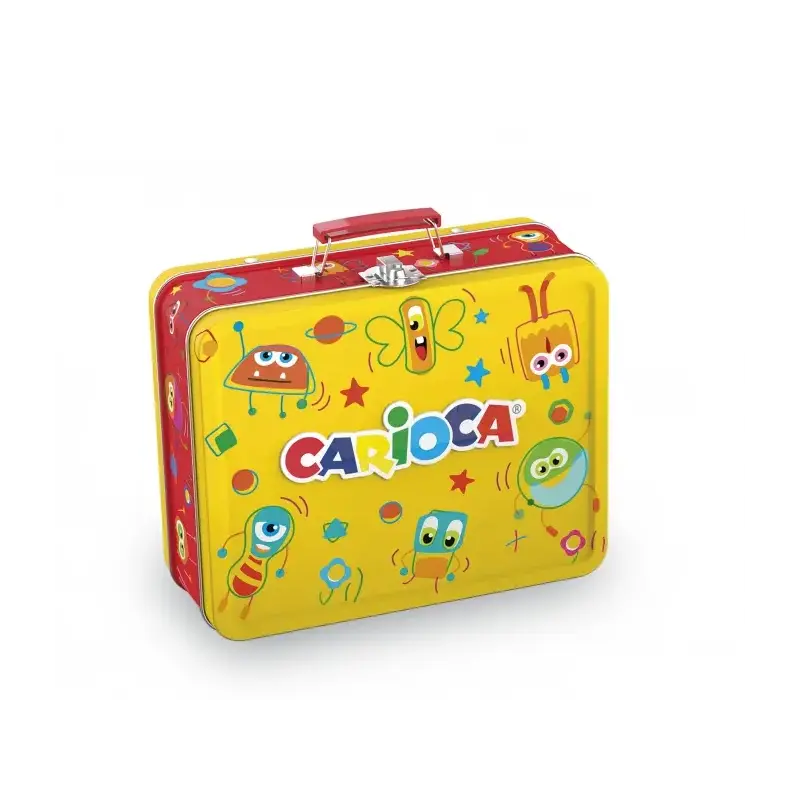 Carioca Caja Metalica con 100 Rotuladores Punta Fina y Tinta Superlavable - 1 Album para Colorear - Dedicado a Pequeños Artistas