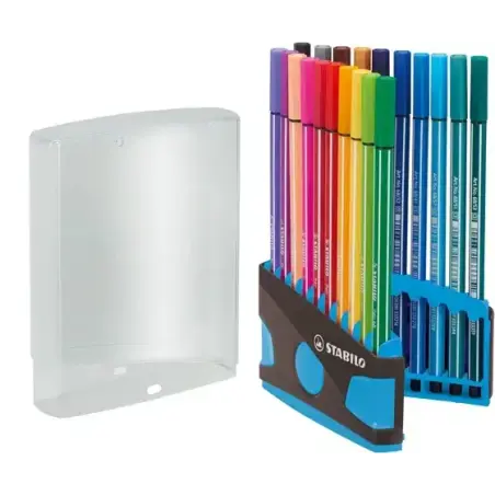 Stabilo Premium Pen 68 Estuche con 20 Rotuladores - Punta de Fibra - Trazo de 1mm aprox. - Alto Brillo y Luminosidad de Color -