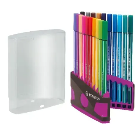 Stabilo Premium Pen 68 Estuche con 20 Rotuladores - Punta de Fibra - Trazo de 1mm aprox. - Alto Brillo y Luminosidad de Color -
