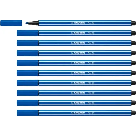 Stabilo Pen 68 Rotulador de Punta de Fibra - Trazo de 1mm aprox. - Tinta con Base de Agua - Color Azul Oscuro | Ahorro Imprimien