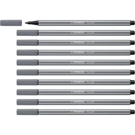 Stabilo Pen 68 Rotulador de Punta de Fibra - Trazo de 1mm aprox. - Tinta con Base de Agua - Color Gris Oscuro | Ahorro Imprimien
