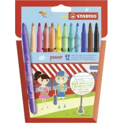 Stabilo Power Pack con 12 Rotuladores de Colores - Punta Media de 2mm - Tinta Lavable - Capuchon Ventilado - Colores Surtidos |