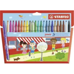 Stabilo Power Pack con 24 Rotuladores de Colores - Punta Media de 2mm - Tinta Lavable - Capuchon Ventilado - Colores Surtidos |