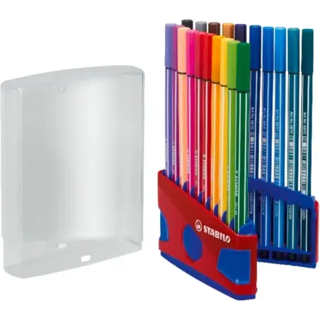 Stabilo Premium Pen 68 Estuche con 20 Rotuladores - Punta de Fibra - Trazo de 1mm aprox. - Alto Brillo y Luminosidad de Color -