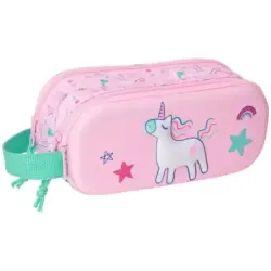 Safta Unicornio Portatodo - Cremallera - Asa Lateral - Color Rosa | Ahorro Imprimiendo
