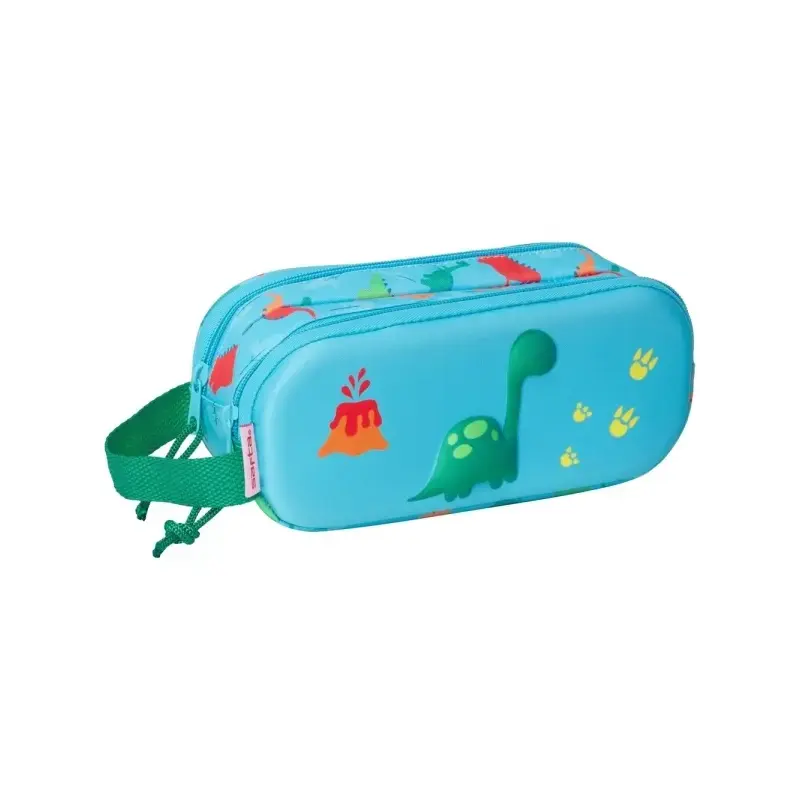 Safta Dino Portatodo - 2 Compartimentos con Cremalleras - Asa Lateral - Color Azul | Ahorro Imprimiendo
