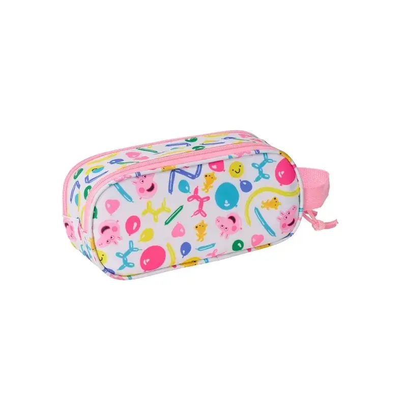 Safta Peppa Pig Estuche Portatodo 3D de 1L - 2 Compartimentos - Cierre de Cremallera - Asa de Mano - 21x8x6cm - Color Blanco y A