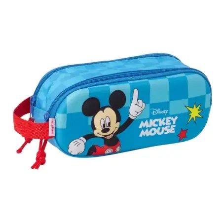 Safta Mickey Mouse Estuche Portatodo 3D de 1L - 2 Compartimentos - Cierre de Cremallera - Asa de Mano - 21x8x6cm - Color Rojo y